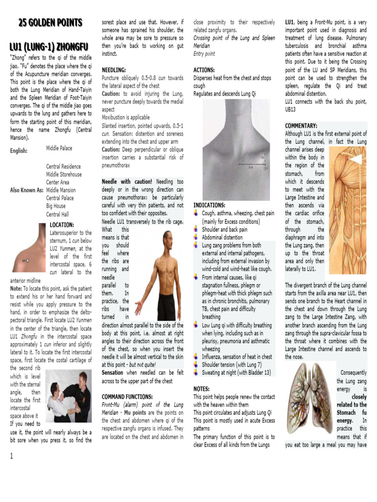 LU1 Zhongfu Acupuncture Point Guide | PDF | Thorax | Acupuncture