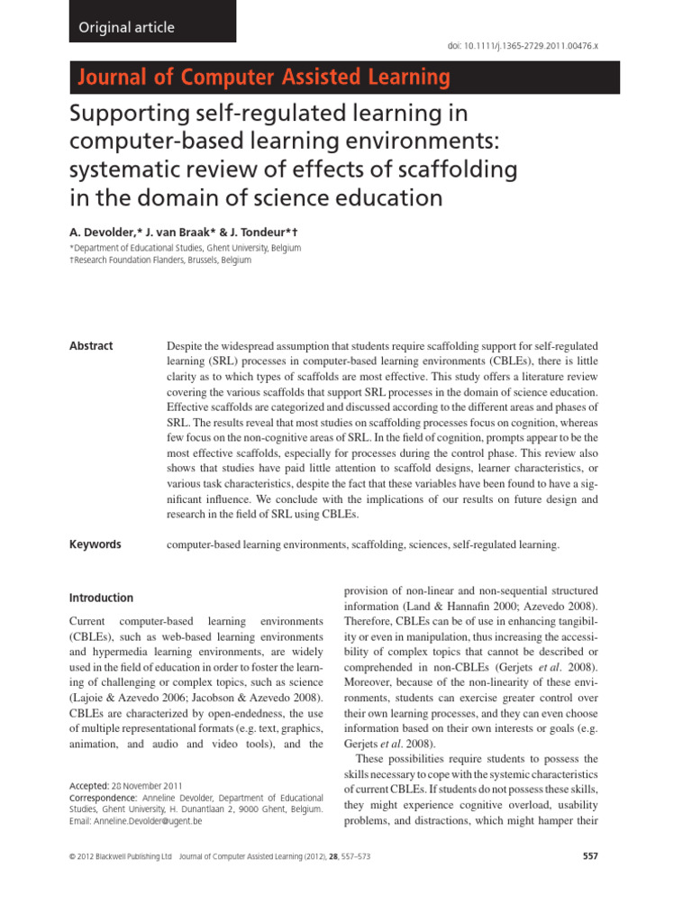 Computer Assisted Learning - 2012 - Devolder - Supporting Self ...