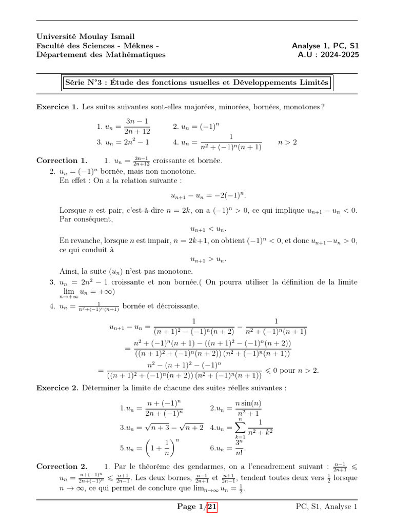 TD Analyse 1 SMPC 2023 2024 Les Suites Les Fncts DL-20 | PDF | Objets ...