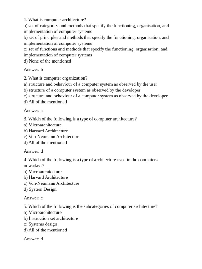 Computer Architecture MCQS | PDF | Computer Architecture | Random ...