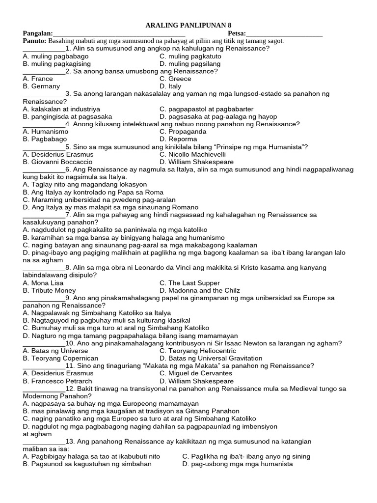 Quizz No. 1-In AP 8 Q3 | PDF