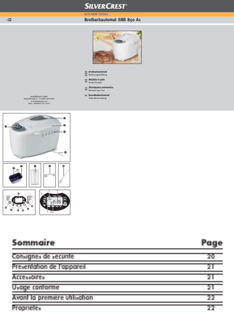 Mode d'emploi Machine à Pain SBB 850 A1 | PDF | Pains | Gluten