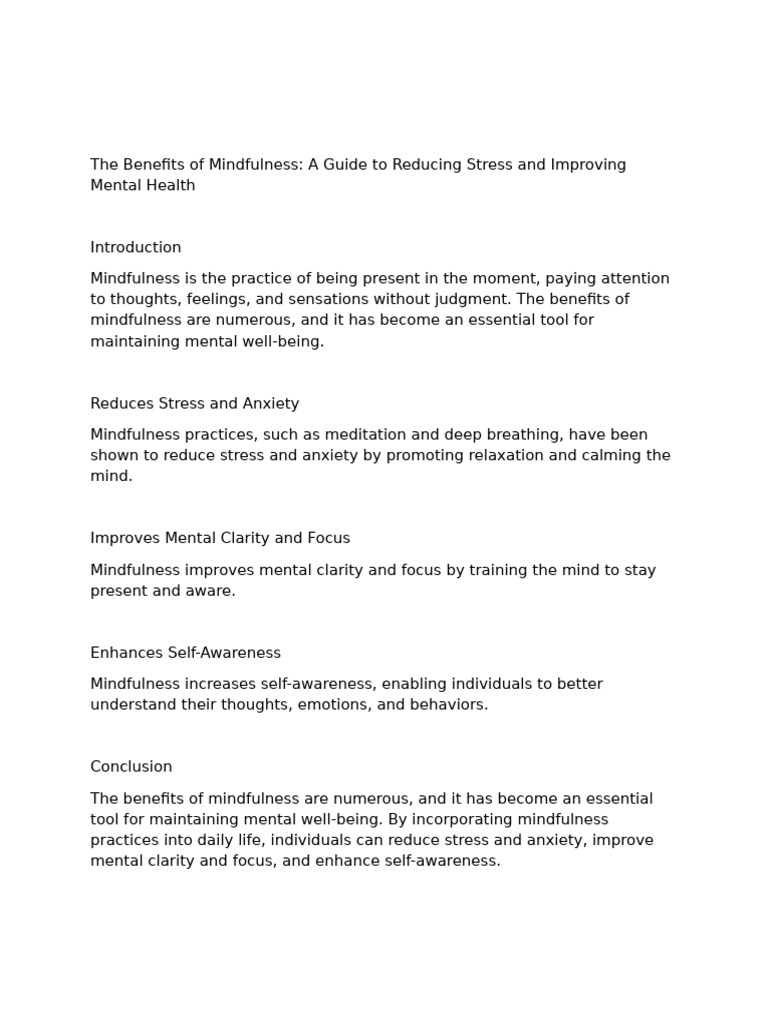 The Benefits of Mindfulness | PDF