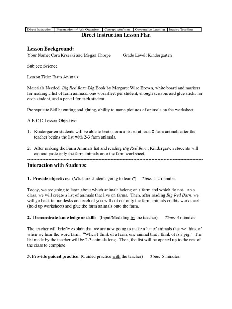 Direct Instruction Lesson Plan Lesson Plan Rubric Academic