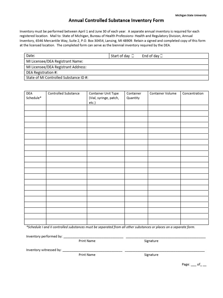 MSU Annual Controlled Substance Inventory | PDF