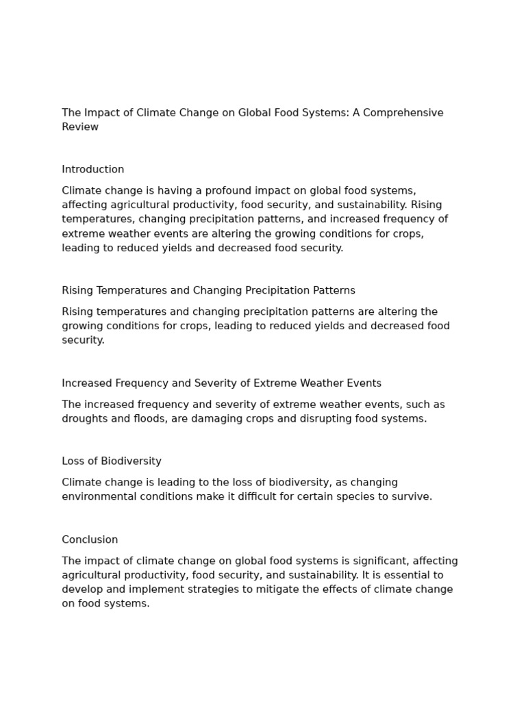 The Impact of Climate Change On Global Food Systems | PDF