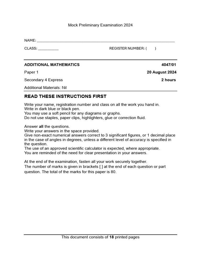 Additional Mathematics Mock Exam 2024 | PDF | Circle | Area