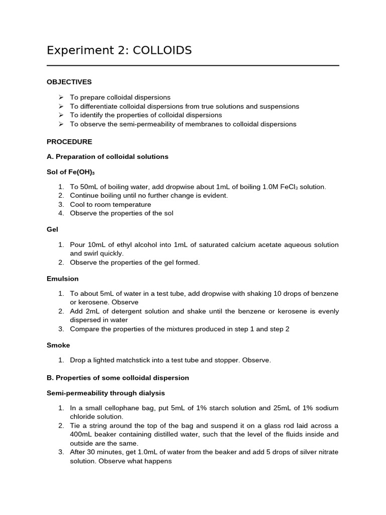 Colloids Experiment: Properties & Observations | PDF | Colloid | Filtration
