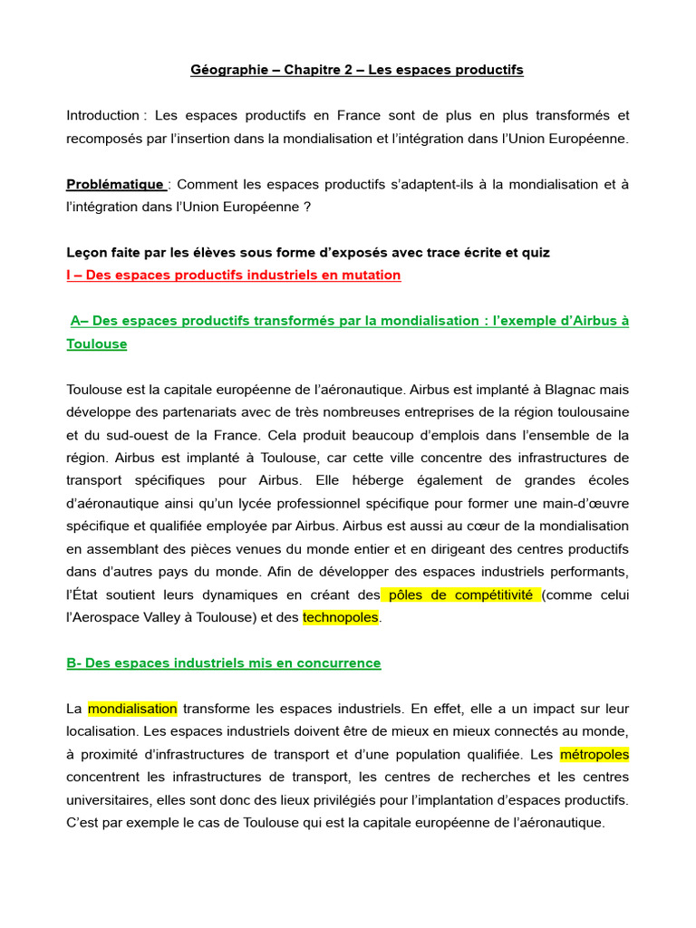 Espaces Productifs en France et Mondialisation | PDF | Agriculture | Paris