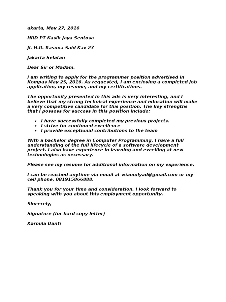 Job Application for Programmer Position | PDF