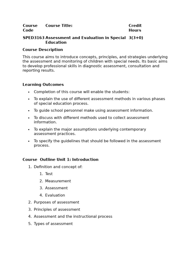 sped3163outline | PDF | Educational Assessment | Cognition
