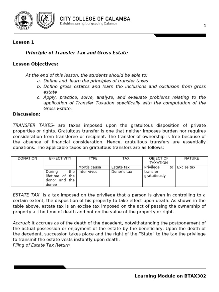 Transfer Tax and Gross Estate Overview | PDF | Inheritance | Intestacy