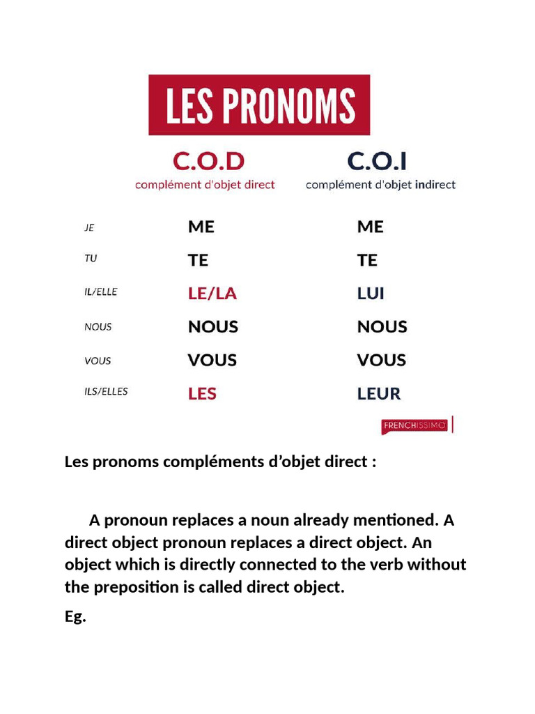 Pronoms COD et COI en français | PDF | Grammaire | Mécanique du langage