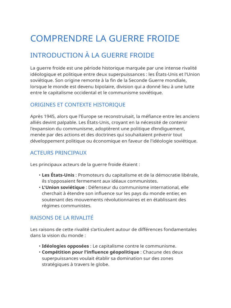 Comprendre les enjeux de la guerre froide | PDF | Guerre froide ...