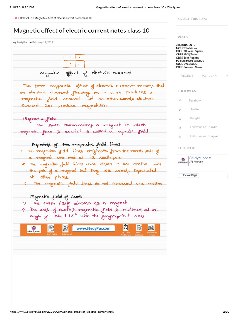 Class 10 Magnetic Current Notes | PDF | Education Policy | Web 2.0