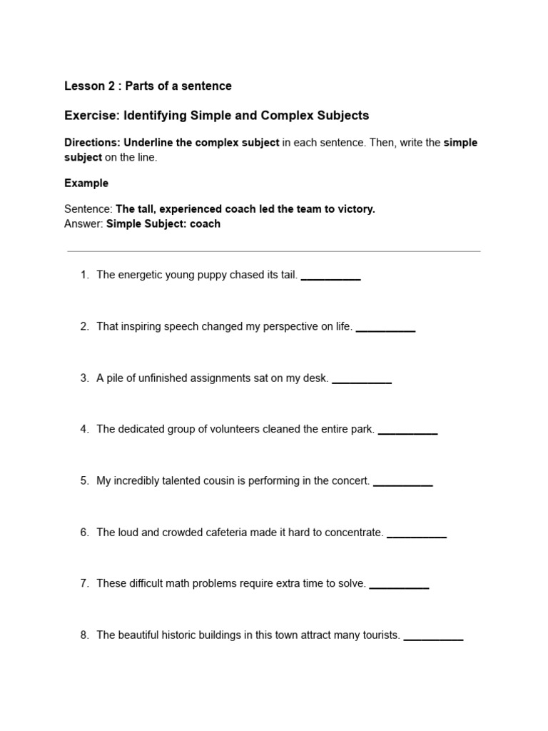 Identifying Simple and Complex Subjects | PDF