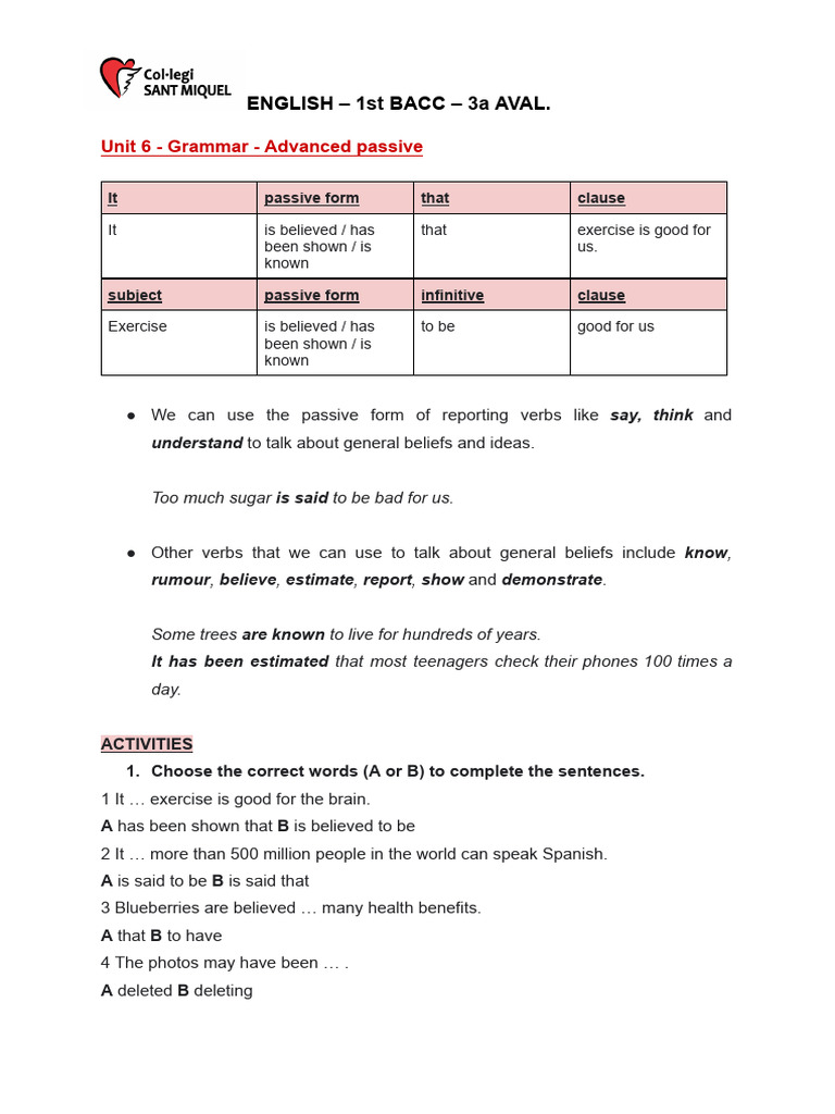 Unit 6 - Grammar - Advanced Passive | PDF