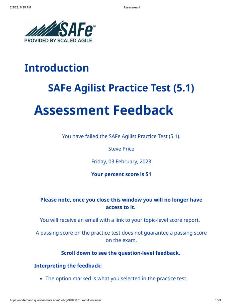 SAFe Agilist Practice Test Results | PDF | Agile Software Development ...