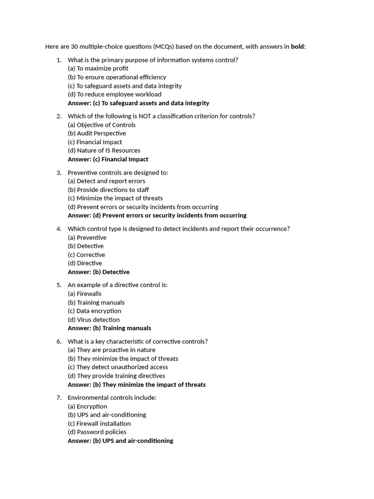 Information Systems Control MCQs Guide | PDF | Security | Computer Security