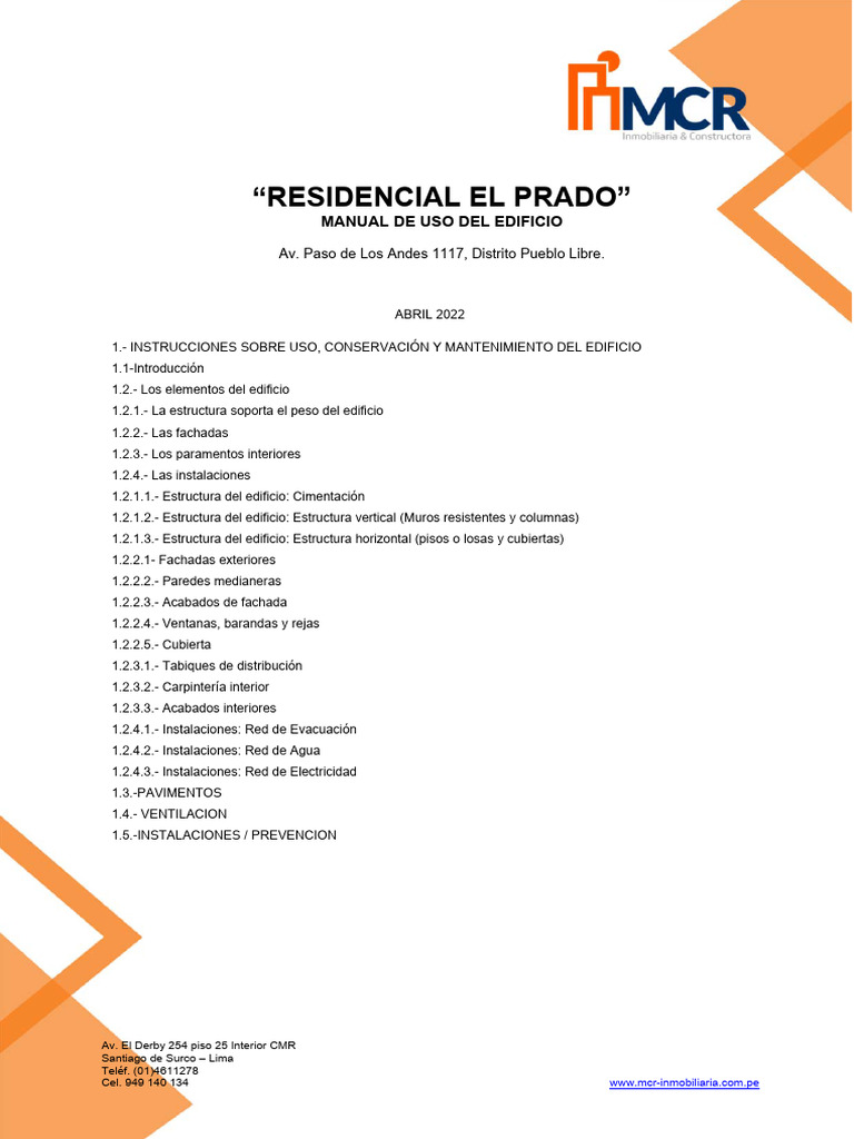 Manual de Uso y Mantenimiento Edificio | PDF | pared | Techo