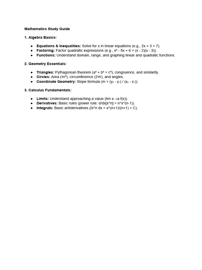 Comprehensive Math Study Guide | PDF