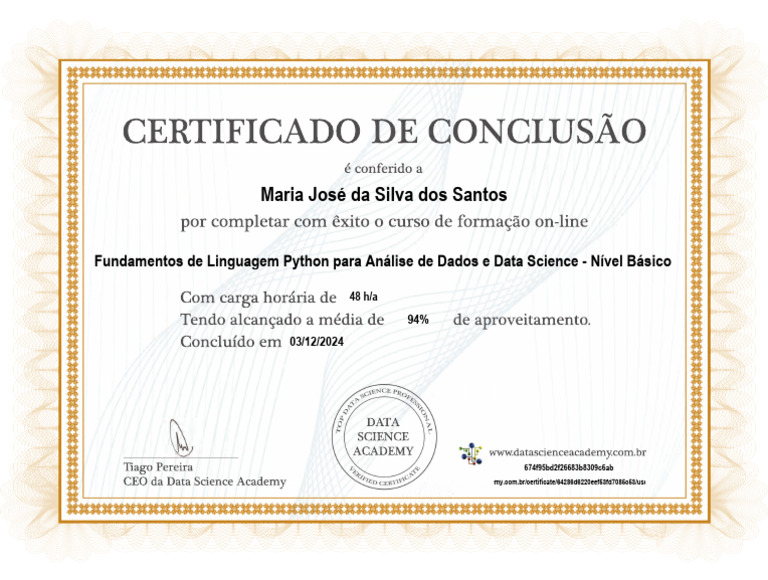 Certificado: Fundamentos Python em Data Science | PDF