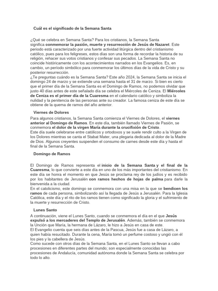 Significado y celebración de Semana Santa | PDF | Pascua de ...