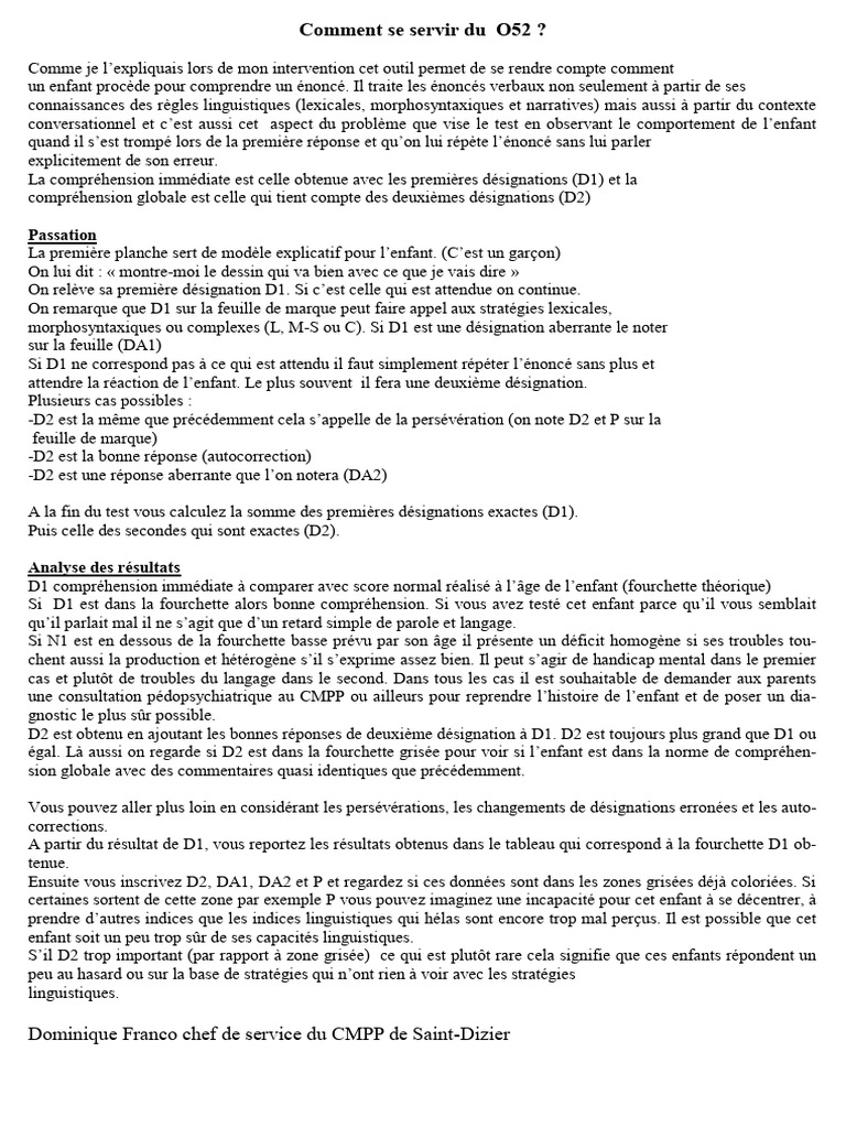 Utilisation du Test O52 pour Enfants | PDF