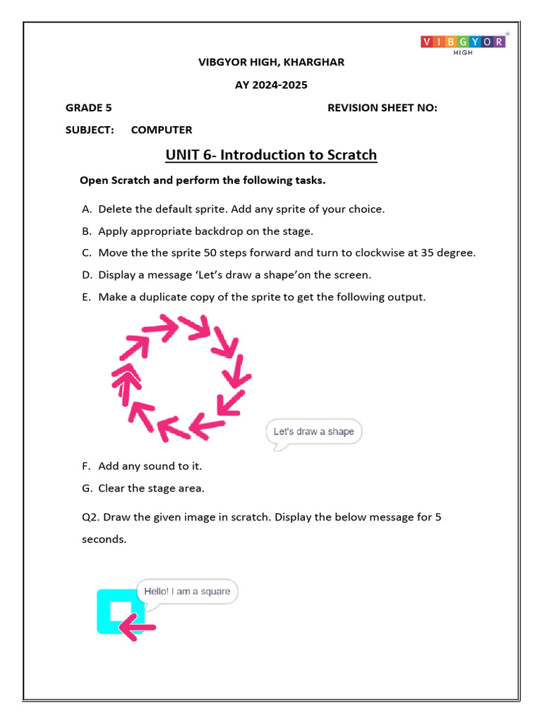 Grade 5 Scratch Revision Sheet | PDF
