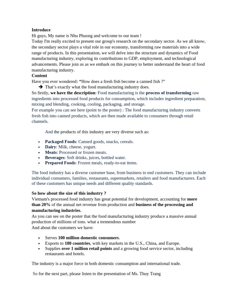 Secondary Sector Pdf Foods Food Processing