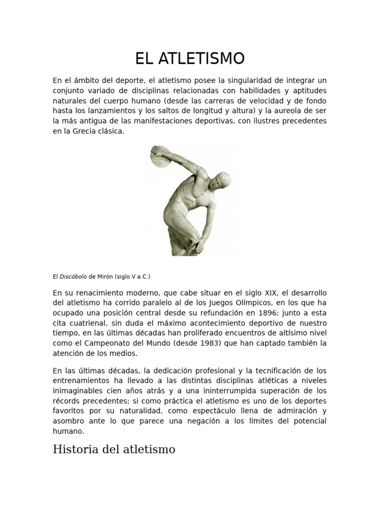 Historia y disciplinas del atletismo | PDF | Deporte del atletismo ...