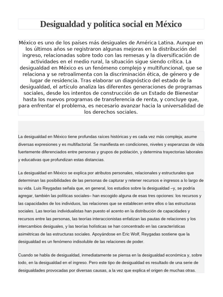 Desigualdad y políticas sociales en México | PDF | Discriminación y ...