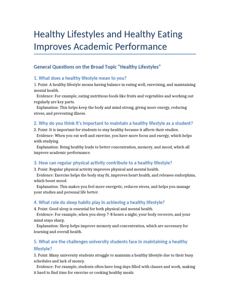 Healthy Lifestyles and Eating Academic Performance | PDF | Foods ...
