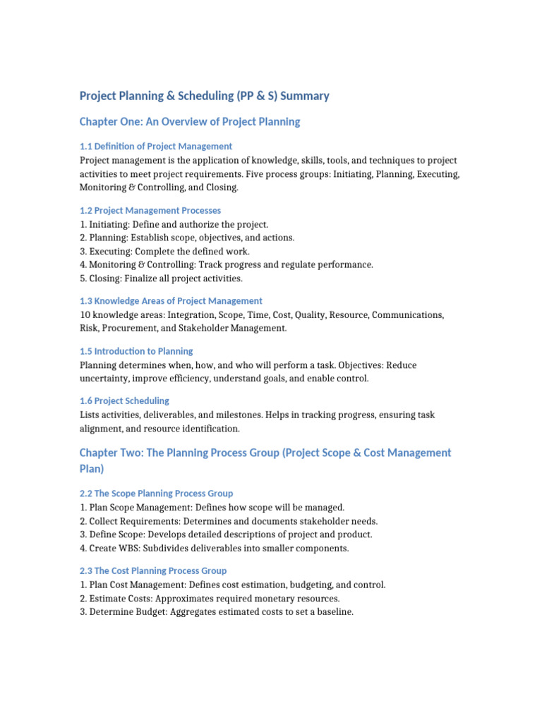 Project Planning Summary | PDF | Project Management | Risk