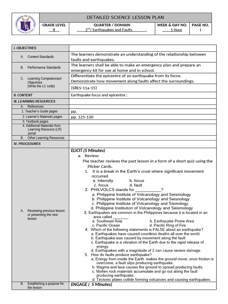 8th Grade Earthquake Lesson Plan | PDF | Earthquakes | Seismology