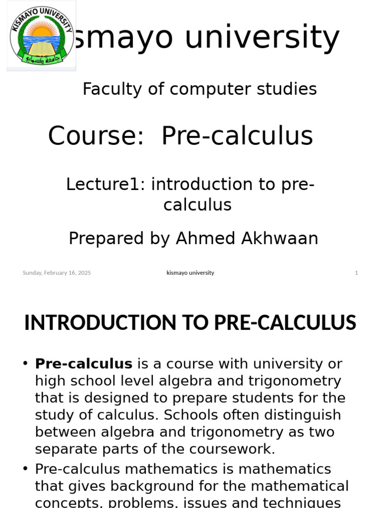Lec1 Introduction to Pre-calculus | PDF | Precalculus | Mathematics