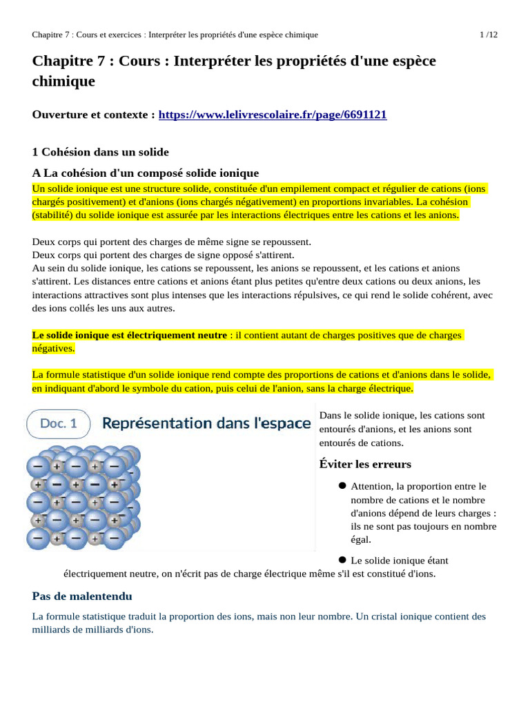 Propriétés des solides ioniques et moléculaires | PDF | Ion | Solvatation