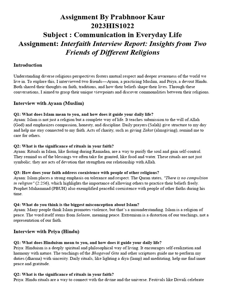 Assignment by Prabhnoor Kaur - Interfaith Interview Report Insights ...