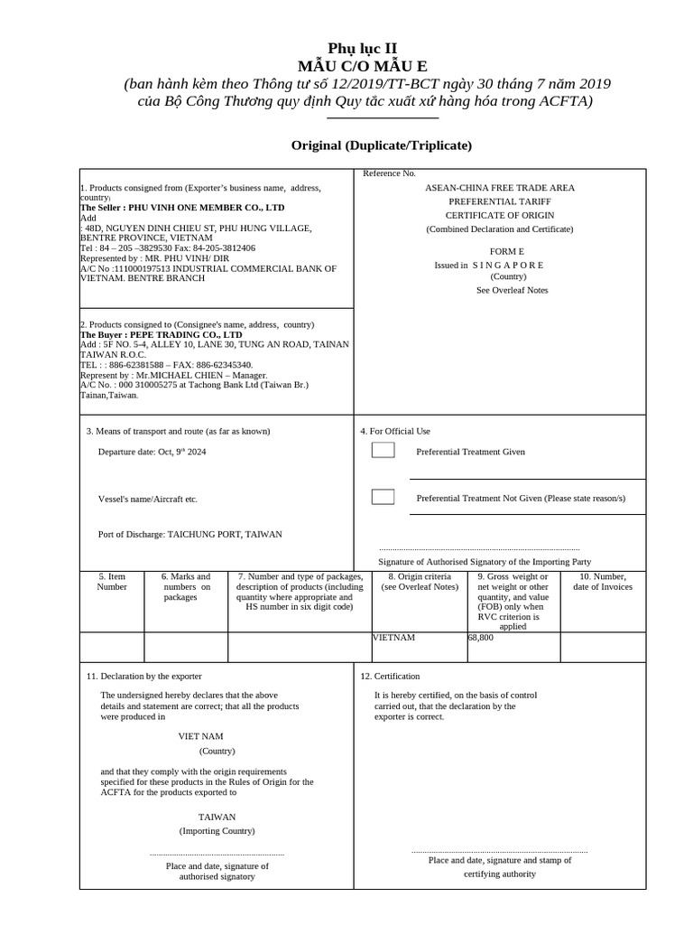 ACFTA Certificate of Origin Guidelines | PDF | International Trade ...
