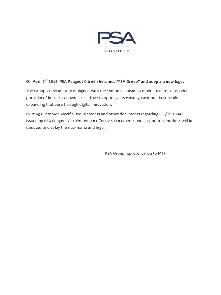 PSA Peugeot Citroën Rebrands as PSA Group | PDF