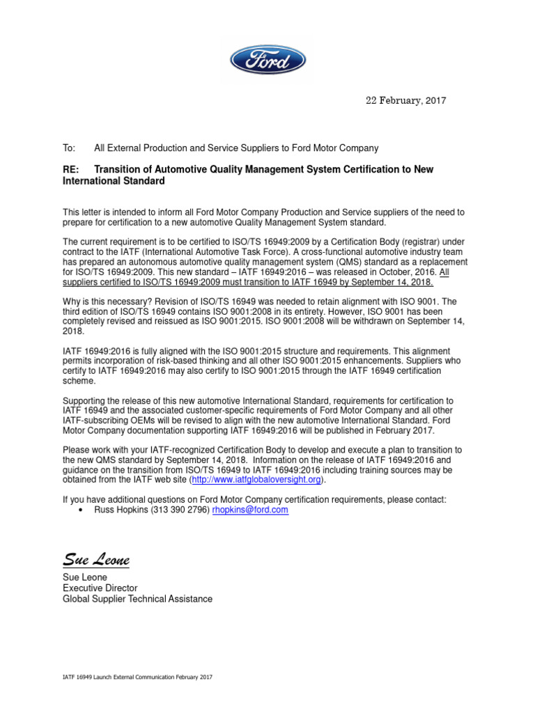 IATF 16949 Transition for Ford Suppliers | PDF | Quality Management ...