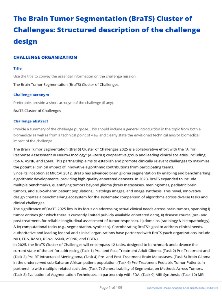 BraTS 2025: Brain Tumor Segmentation Challenge | PDF | Magnetic ...