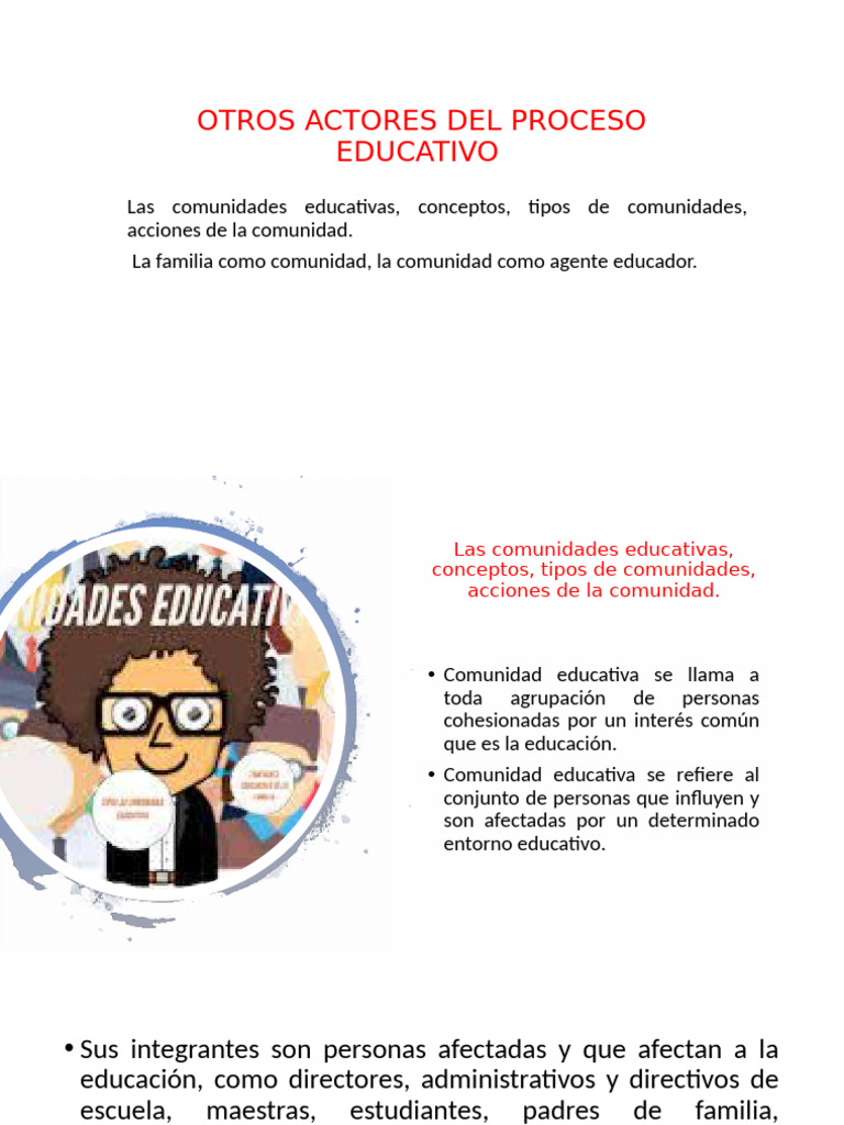 Actores y Tipos de Comunidades Educativas | PDF | Escuelas | Comunidad