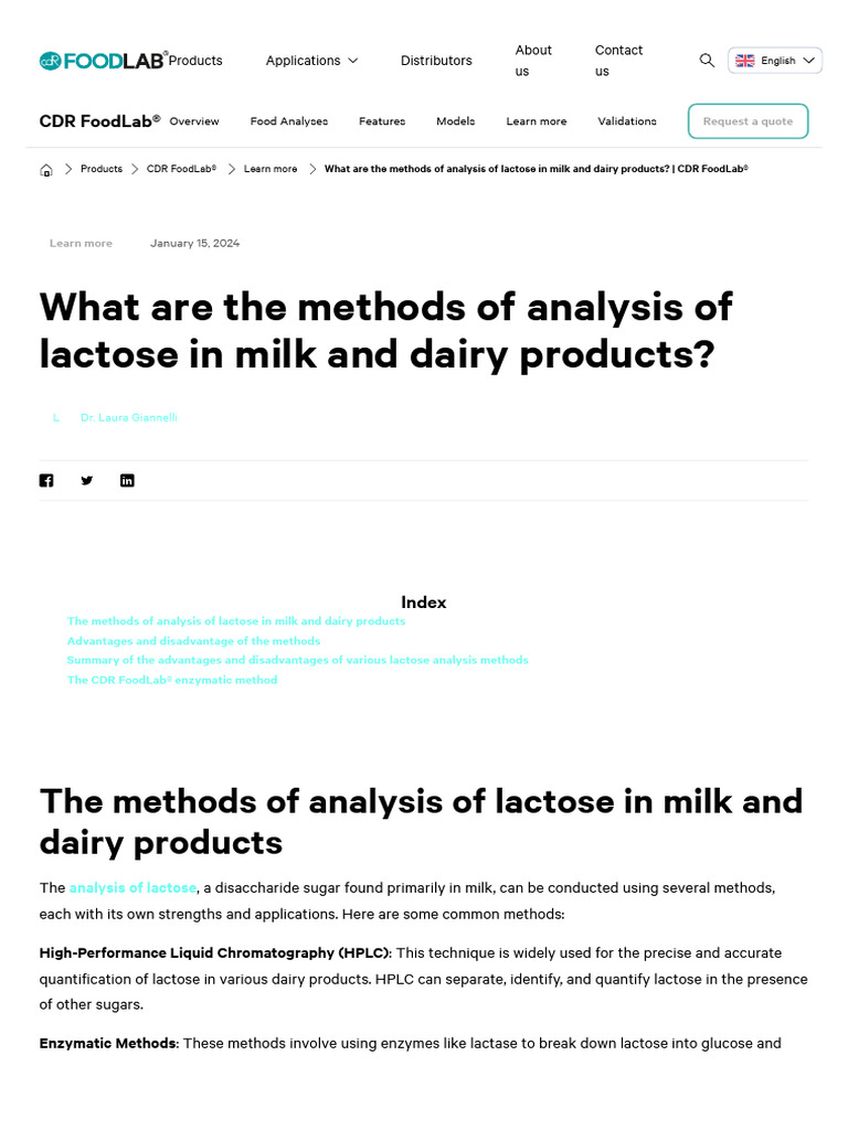 Methods for Lactose Analysis in Milk | PDF | High Performance Liquid ...