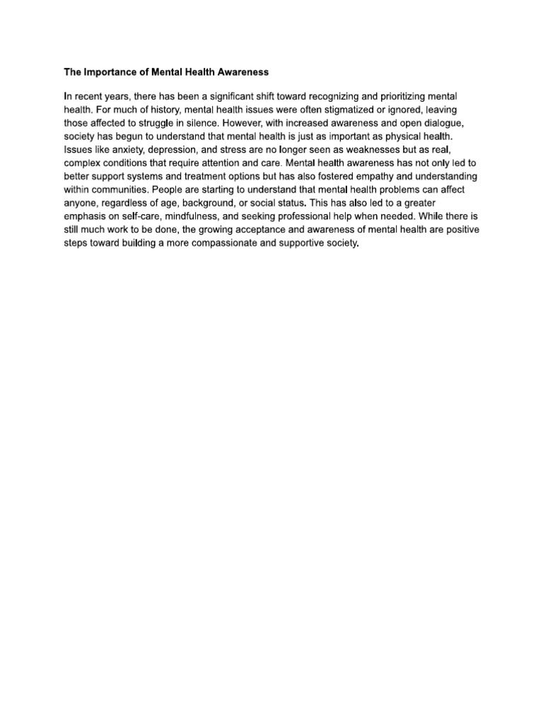 The Importance of Mental Health Awareness | PDF