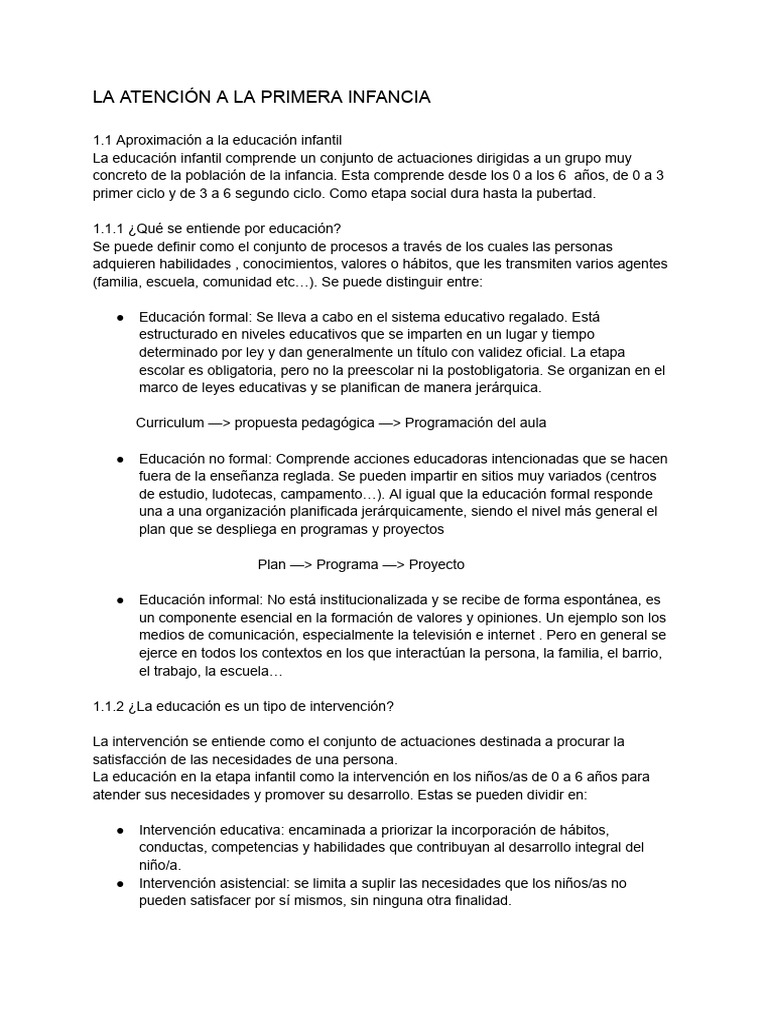 Tema 1 Diu-2 | PDF | Educación de la primera infancia | Cuidado de los ...