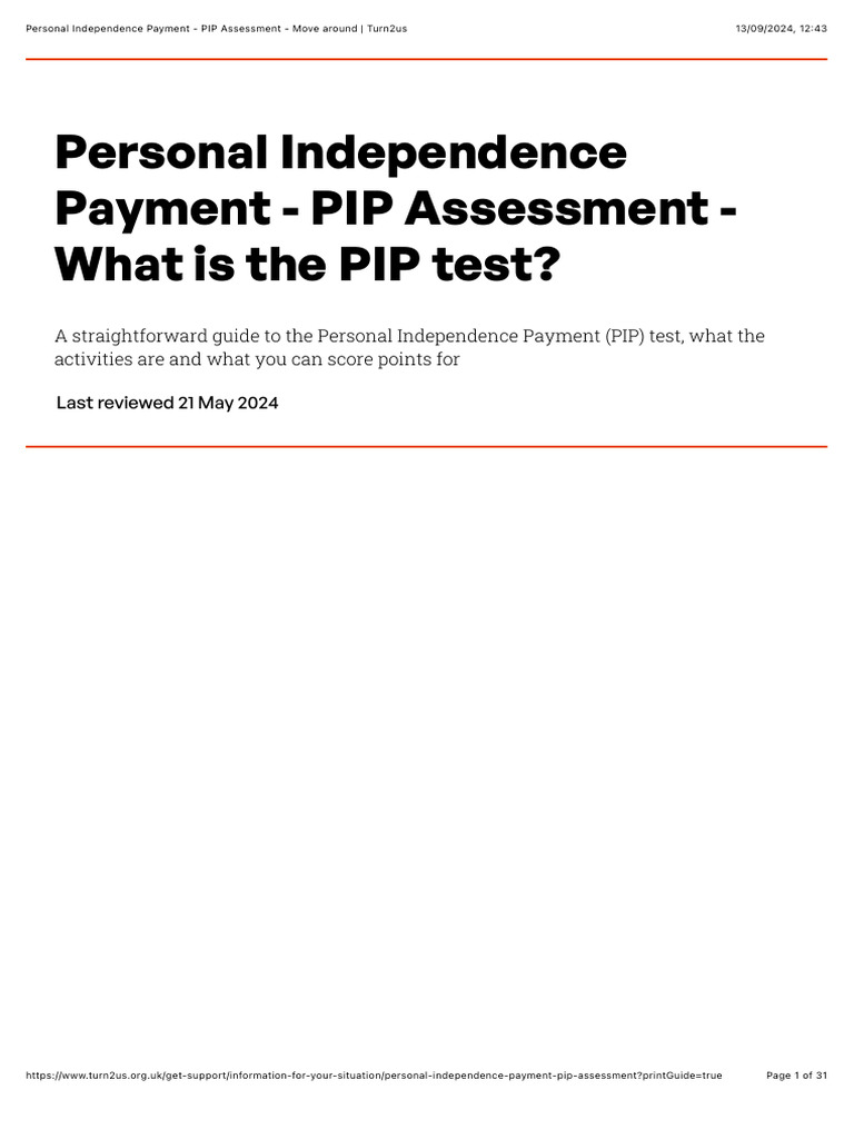 Personal Independence Payment - PIP Assessment - Move Around - Turn2us ...