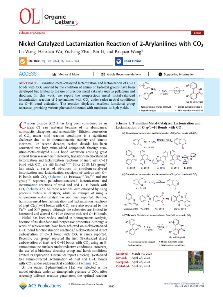 Nickel-Catalyzed Lactamization with CO2 | PDF | Catalysis | Chemical ...