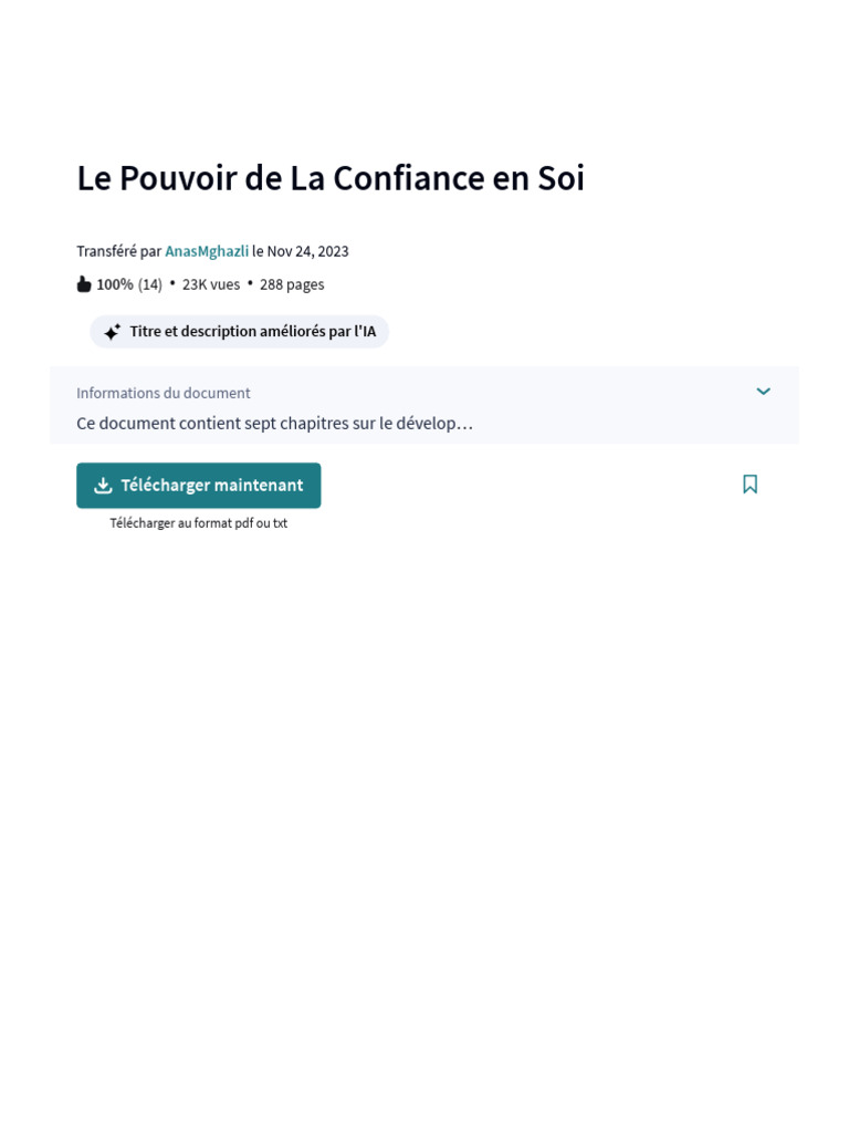 Le Pouvoir de La Confiance en Soi - PDF - Estime de Soi - Évolution ...