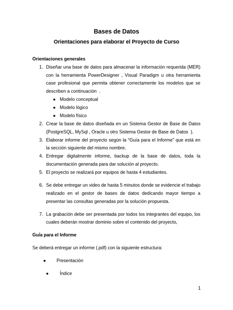 Proyecto de Curso: Diseño de Bases de Datos | PDF | Bases de datos | SQL